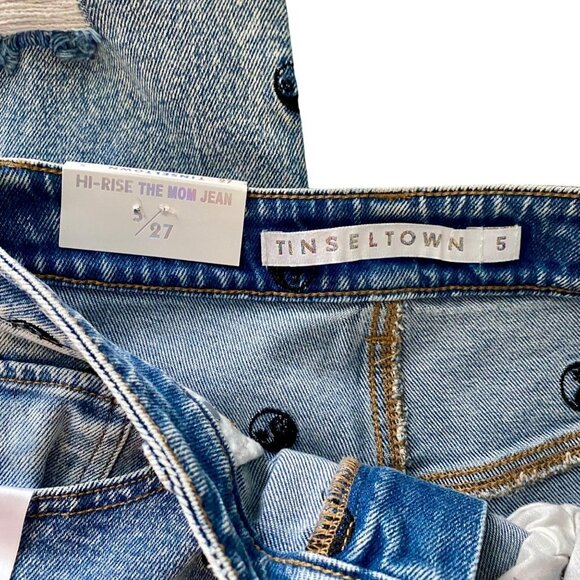 Tinseltown Hi Rise Distressed Mom Jeans With Ying Yang Symbols Size 5 NEW NWT - Picture 5 of 9